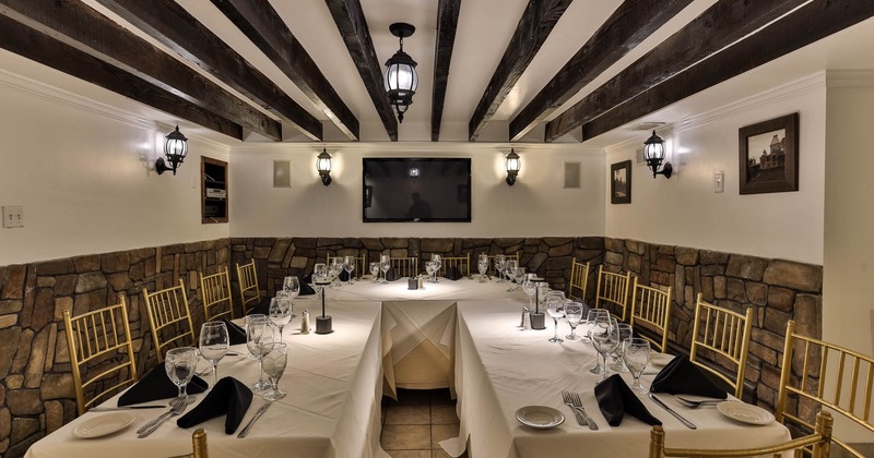 Interior, separate room with tables and chairs waiting for the guests