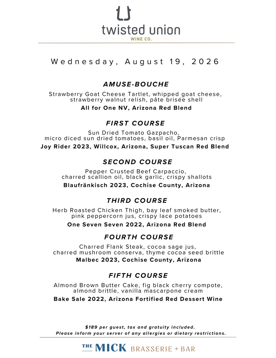 Twisted Union Wine Company Dinner event
