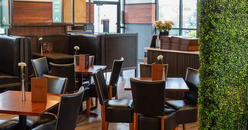 Interior, seating area with tables and chairs