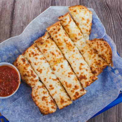 Garlic cheese bread served with marinara sauce.