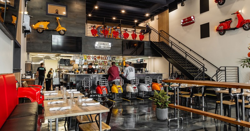 Interior, seating area and bar