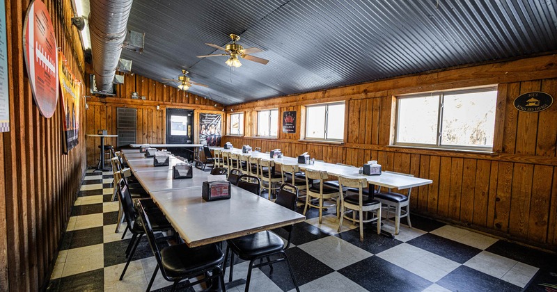 Interior, dining area, tables and chairs