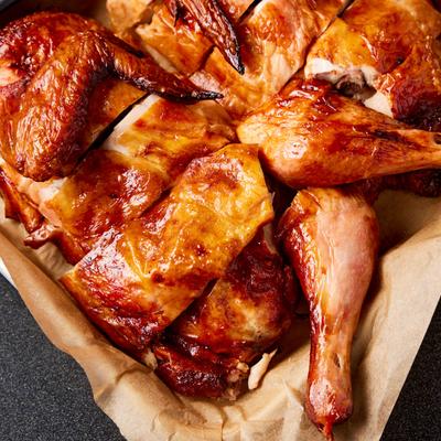 Venezuelan Chinese beer-brined rotisserie chicken.