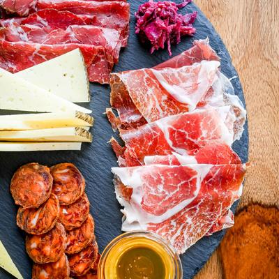 Meat and cheese board.