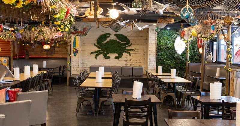 Interior, tables and chairs lined up