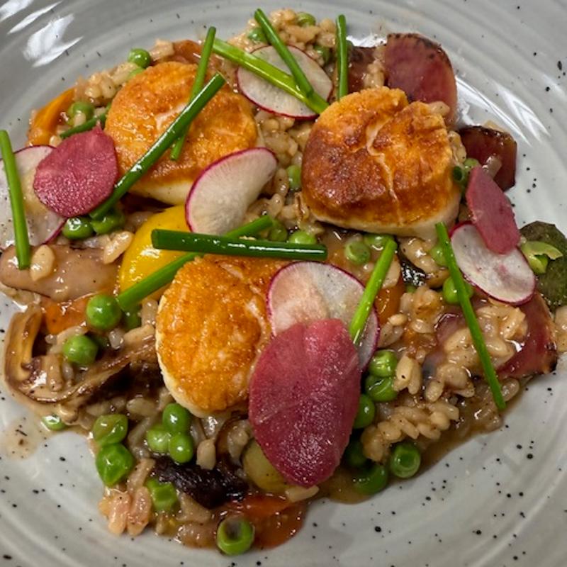 Pan-Seared Diver Scallops on Summer Vegetable Risotto photo