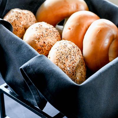 Assorted bagels.