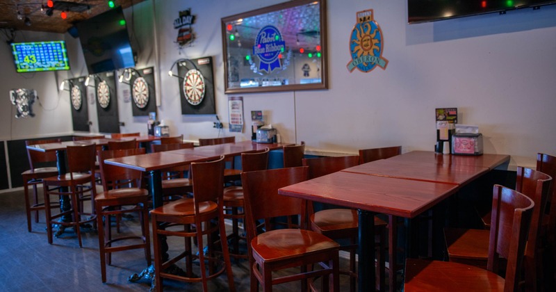 Interior, tables and chairs all lined up
