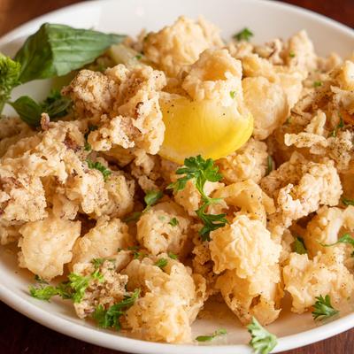 Fried calamari, closeup.