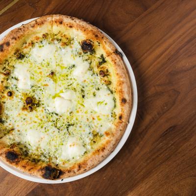 Pizza with various cheeses