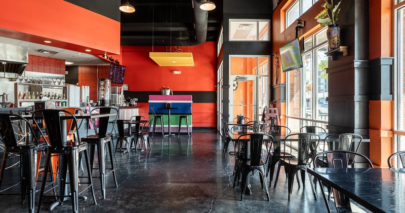 Interior, seating place with tables and chairs