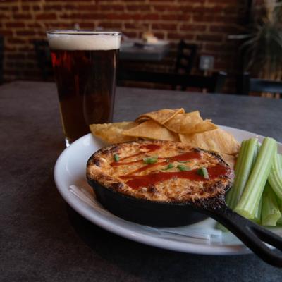 Buffalo crab dip, beer.