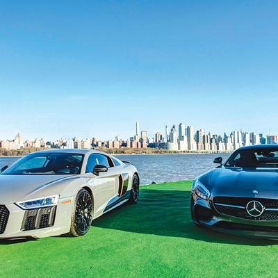 Parked luxury cars.