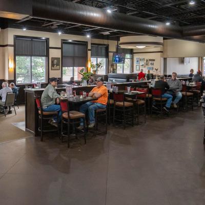 Customers dining and drinking.