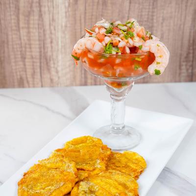 Ceviche with fried plantains on the side.