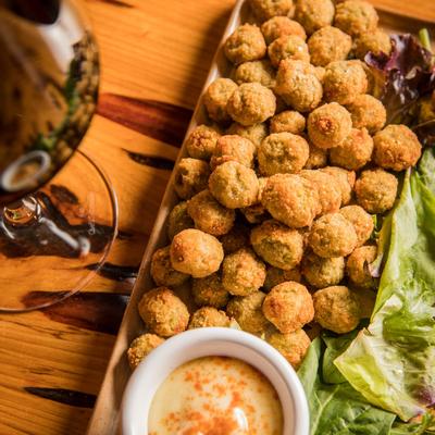 Fried olives dish, close-up