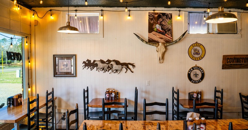 Interior, dining area with tables and chairs