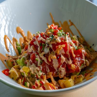 Tuna Tostada, closeup.