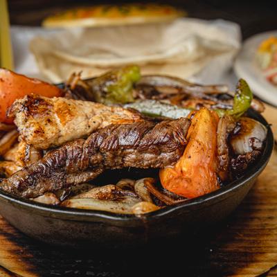 Meat Fajita with vegetables, closeup.