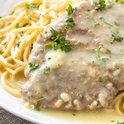 Vegan Chicken Francese pasta.