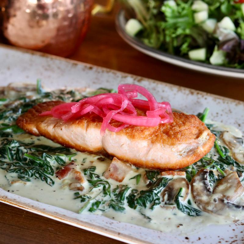 menu item 45 of 54, Salmon With Creamy Spinach (gf)