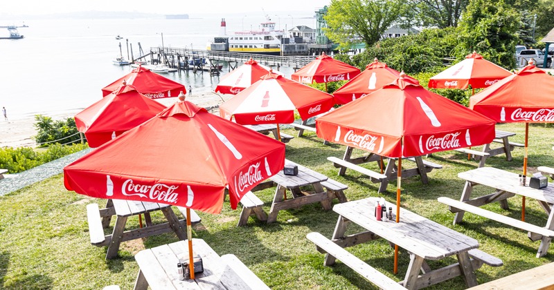 Lawn patio, tables and seating