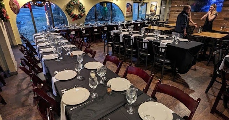 Interior, tables ready for guests