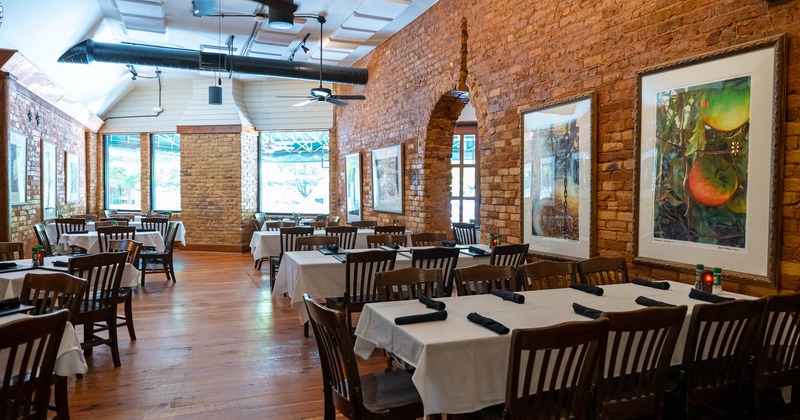 Interior, dining tables and seats