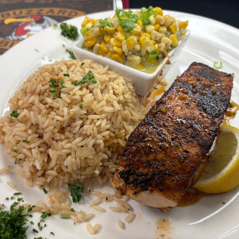 Blackend salmon dinner photo