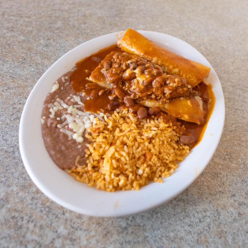 combination #  8   One Enchilada, One Tamale, Rice, and Beans photo