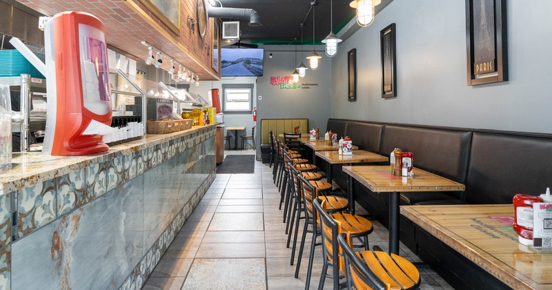 Interior, diner area, tables, chairs