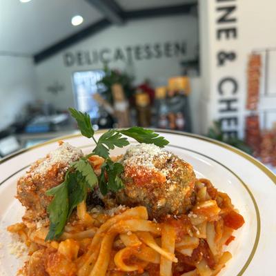 Fettuccini and meatballs.