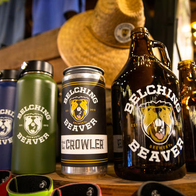 Various belching beaver merchandise and containers