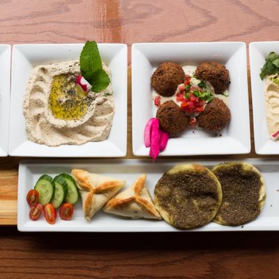 Plates with various food on the table