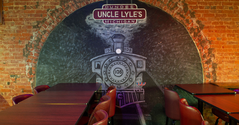 Mural of train on wall