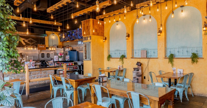 Interior, tables and chairs