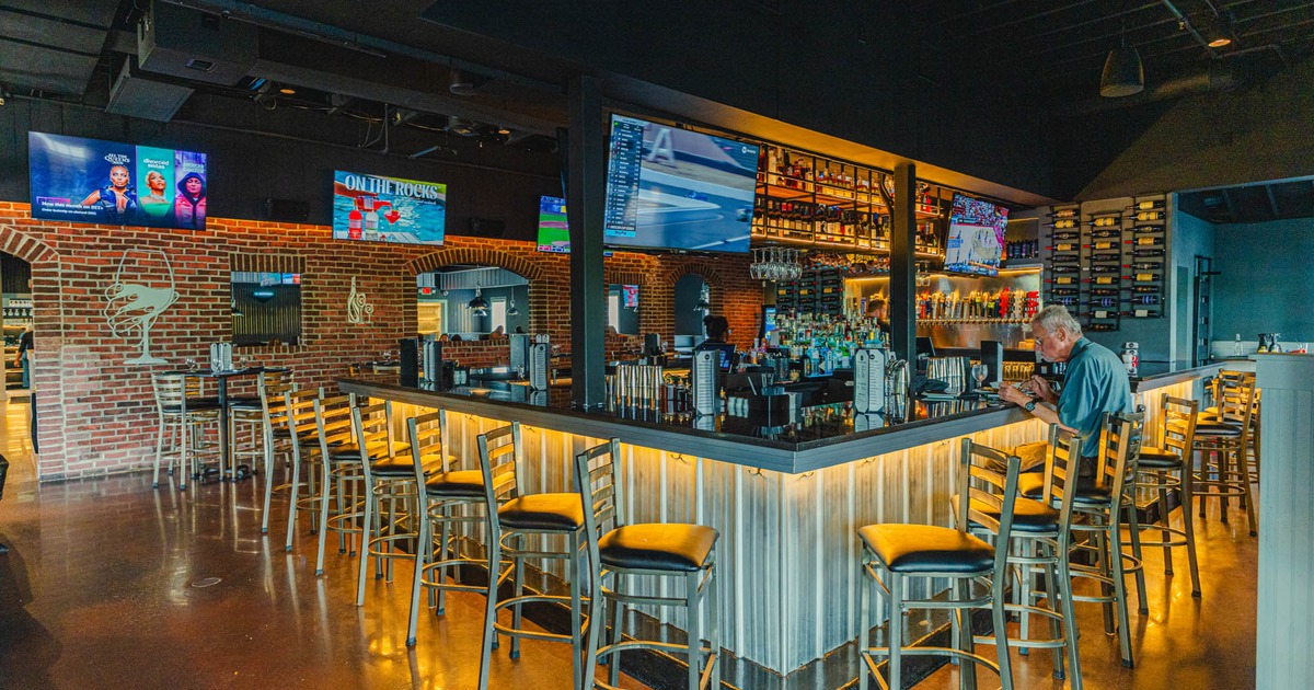 Interior, bar area, bar and bar stools
