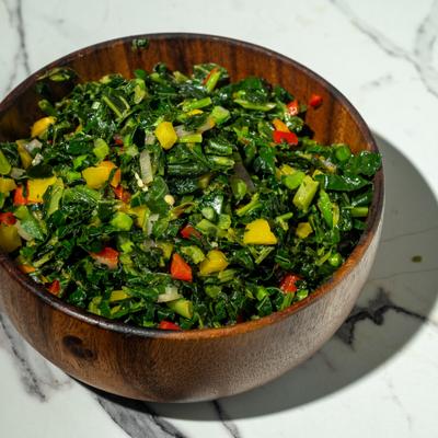 Finely chopped vegetable salad.