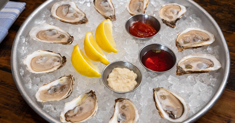 Fresh oysters with dipping sauces