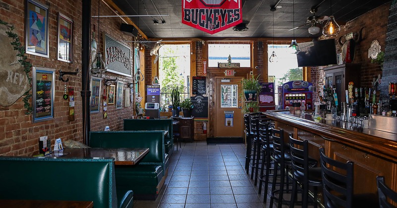 Interior, booths on the left, bar area on the right