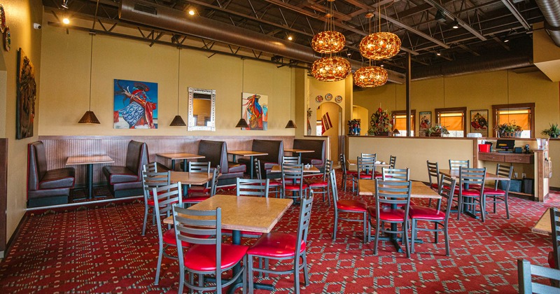 Interior, dining booths and tables