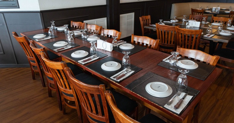 Interior, dining area with tables and chairs