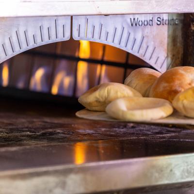 Pastry next to an oven.