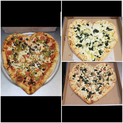 Heart-shaped pizzas.
