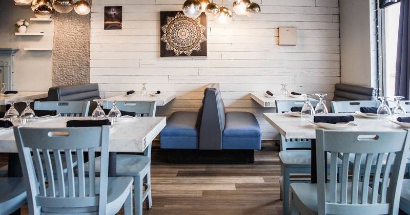 Dining booths and tables with chairs