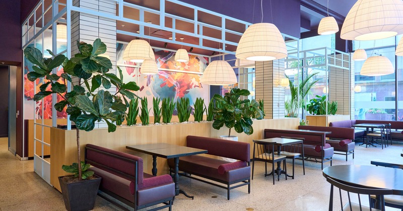 Interior, tables and seating booths