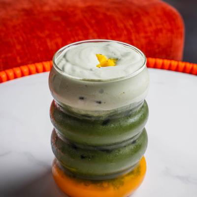 Layered Mango Matcha drink.
