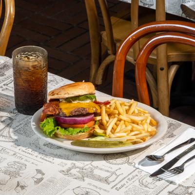 A served cheeseburger.
