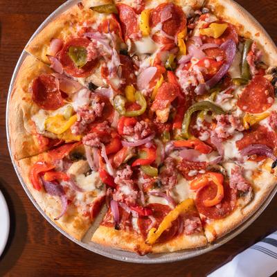 Combination Pizza, top view.