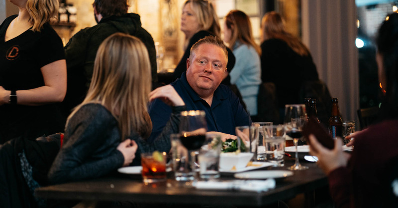 Interior, guests eating